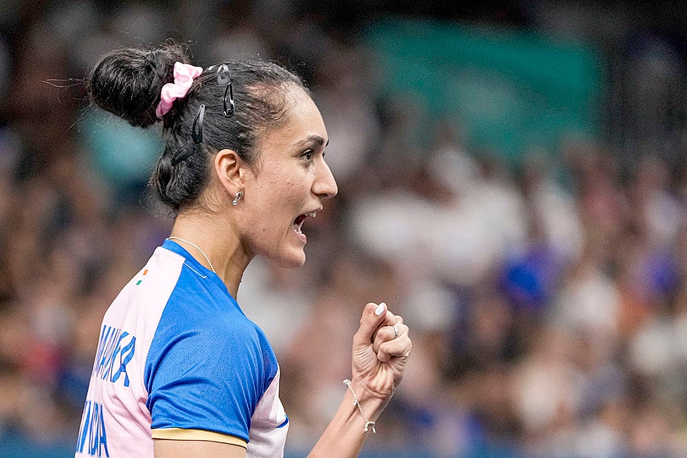 | Photo: PTI/Ravi Choudhary : Manika Batra reacts after defeating France's Prithika Pavade